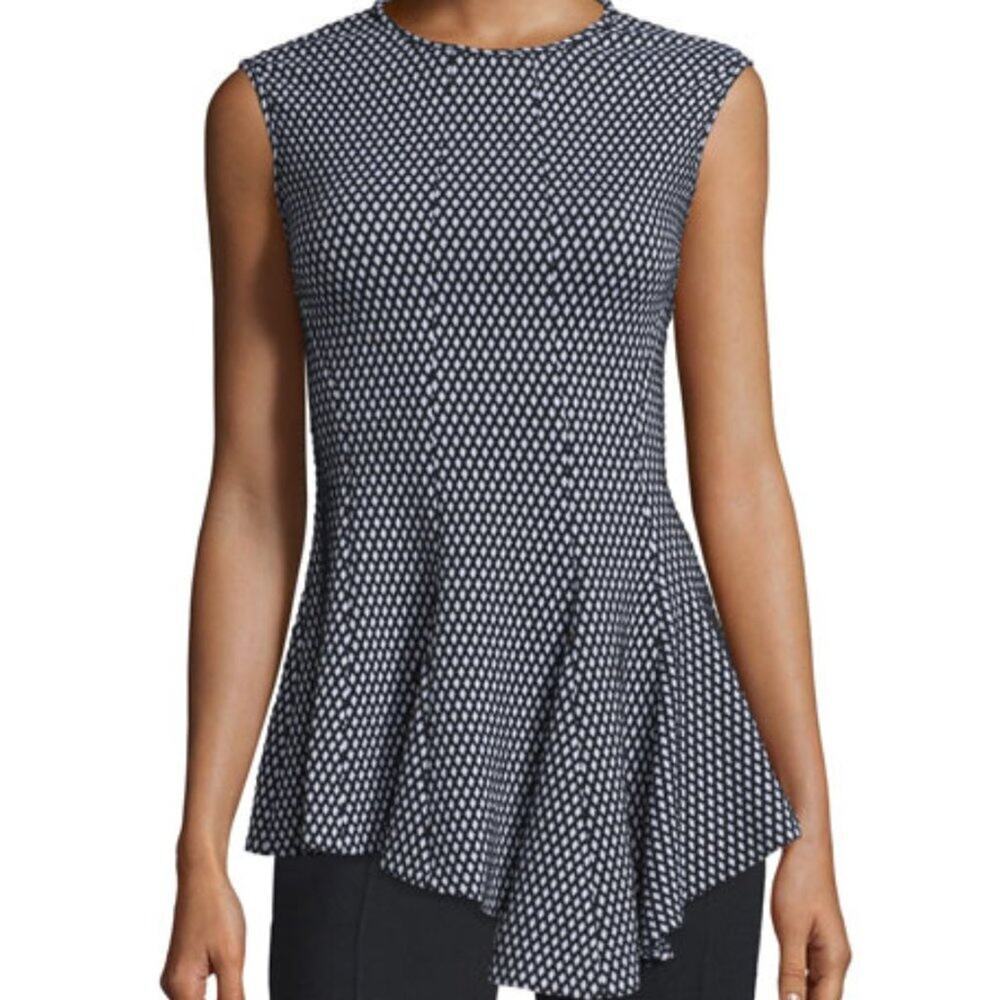 Derek Lam Sleeveless Asymmetric-Hem Top, Black/White Size Small